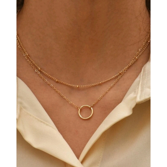 Anthropologie Sage Minimalist Dainty Trendy Layered Gold Necklace - Picture 1 of 4